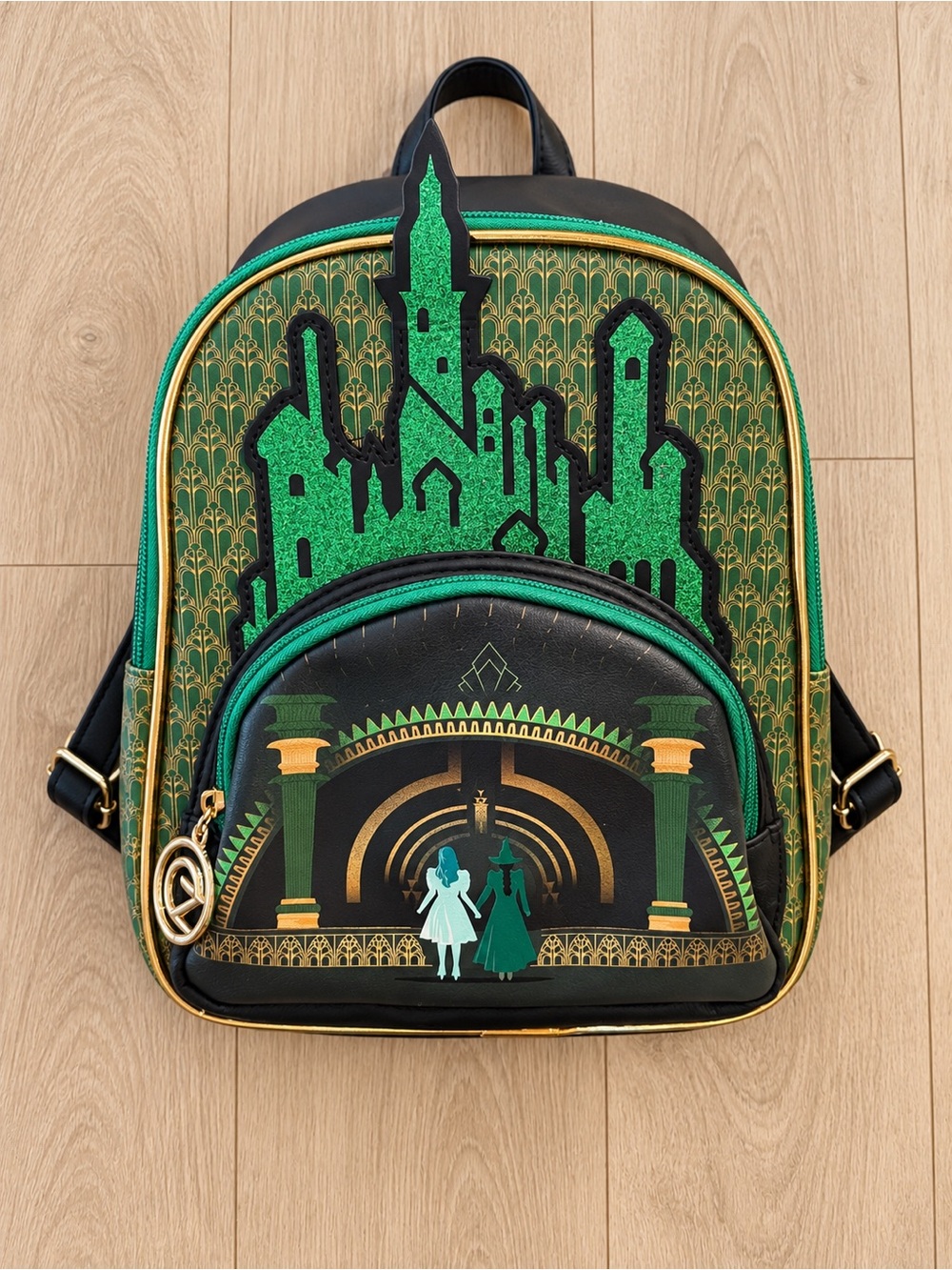 Bioworld Wicked Emerald City Mini Backpack Purse Green Glitter